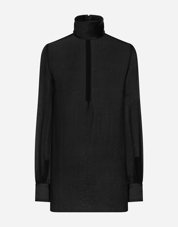 Dolce & Gabbana Blusa en chifón de seda con detalles en raso de seda Negro F7AI3THLMAA