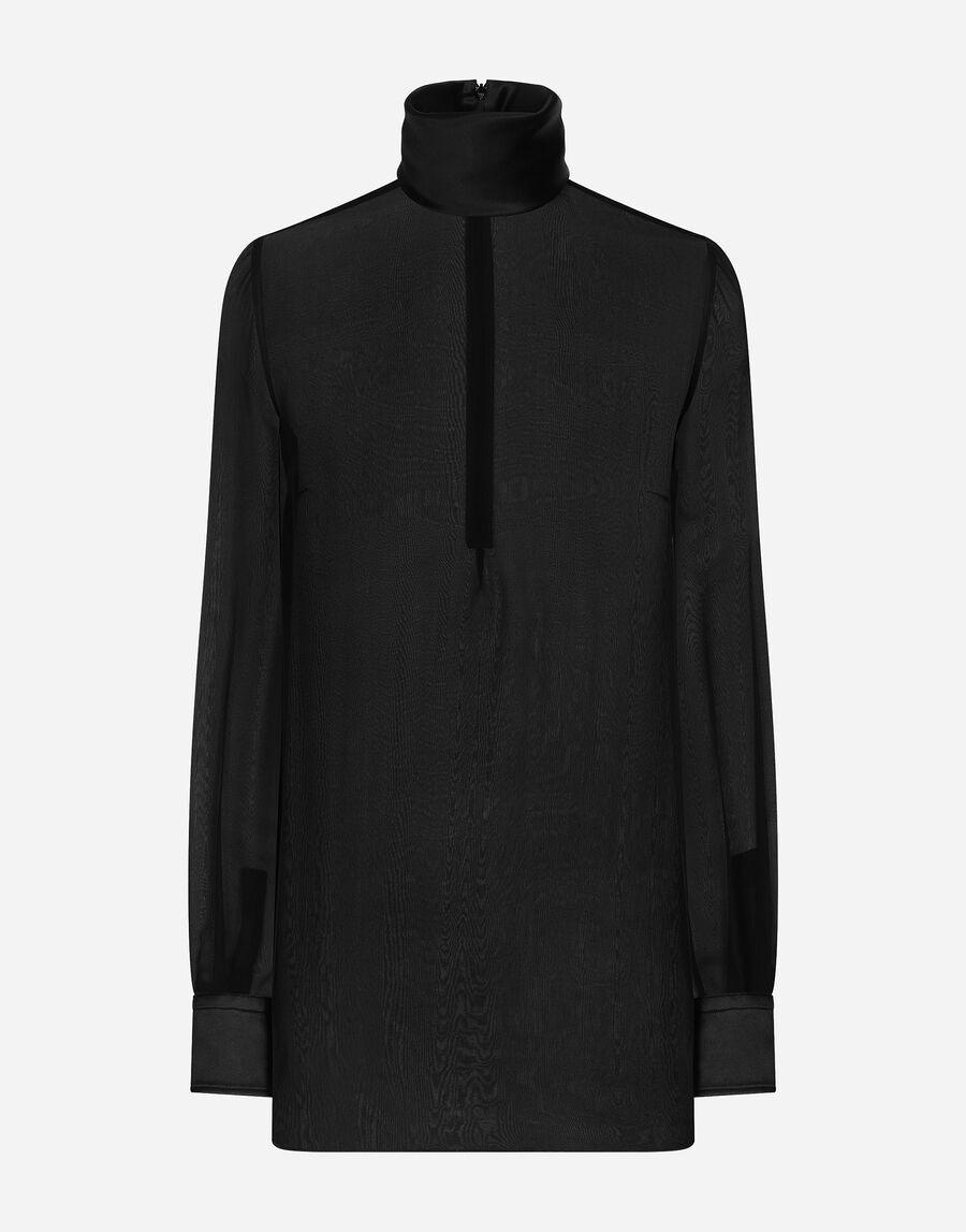 Silk chiffon blouse with silk satin details