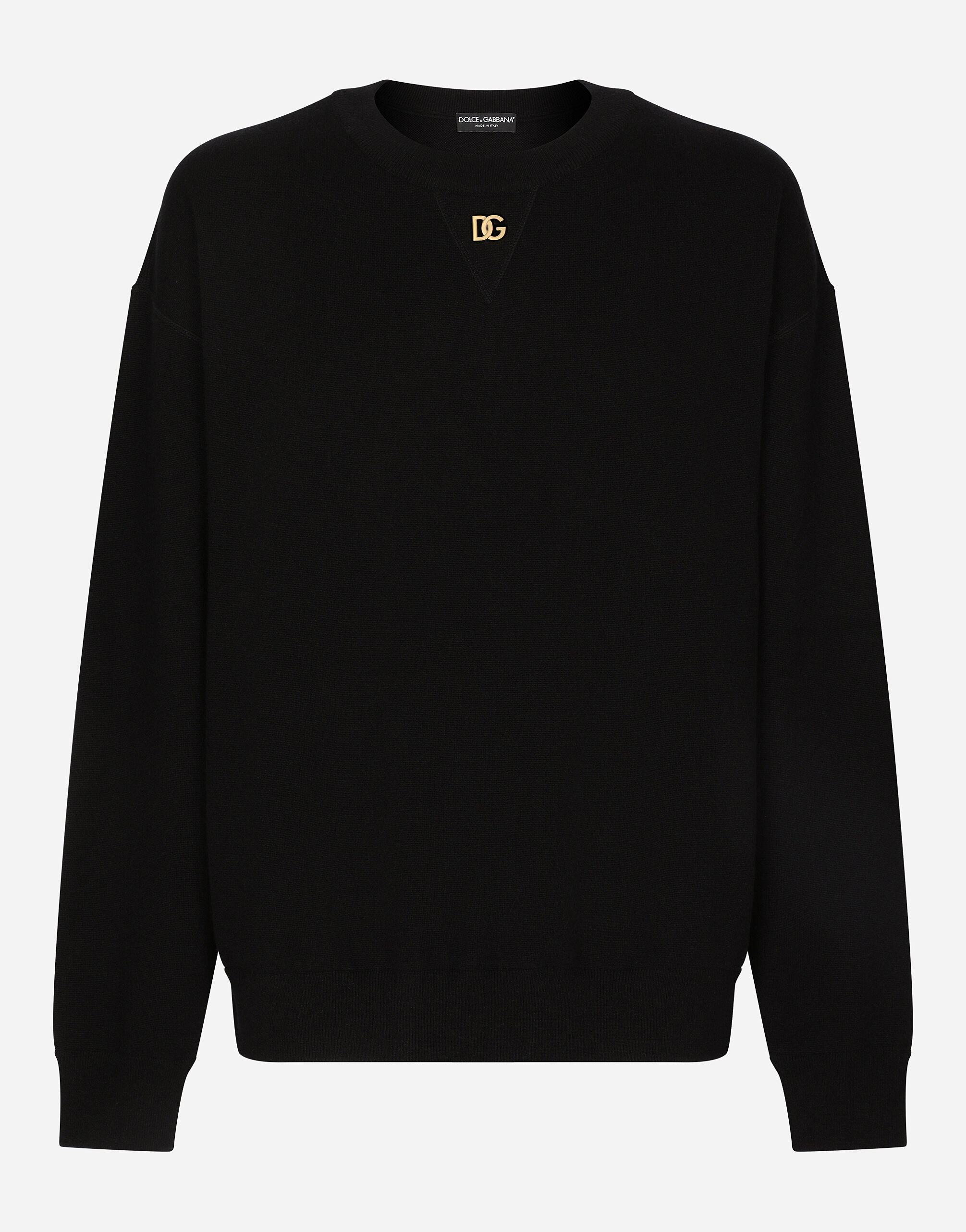 Dolce & Gabbana Cashmere round-neck sweater with DG logo White GXS28TJDMS9