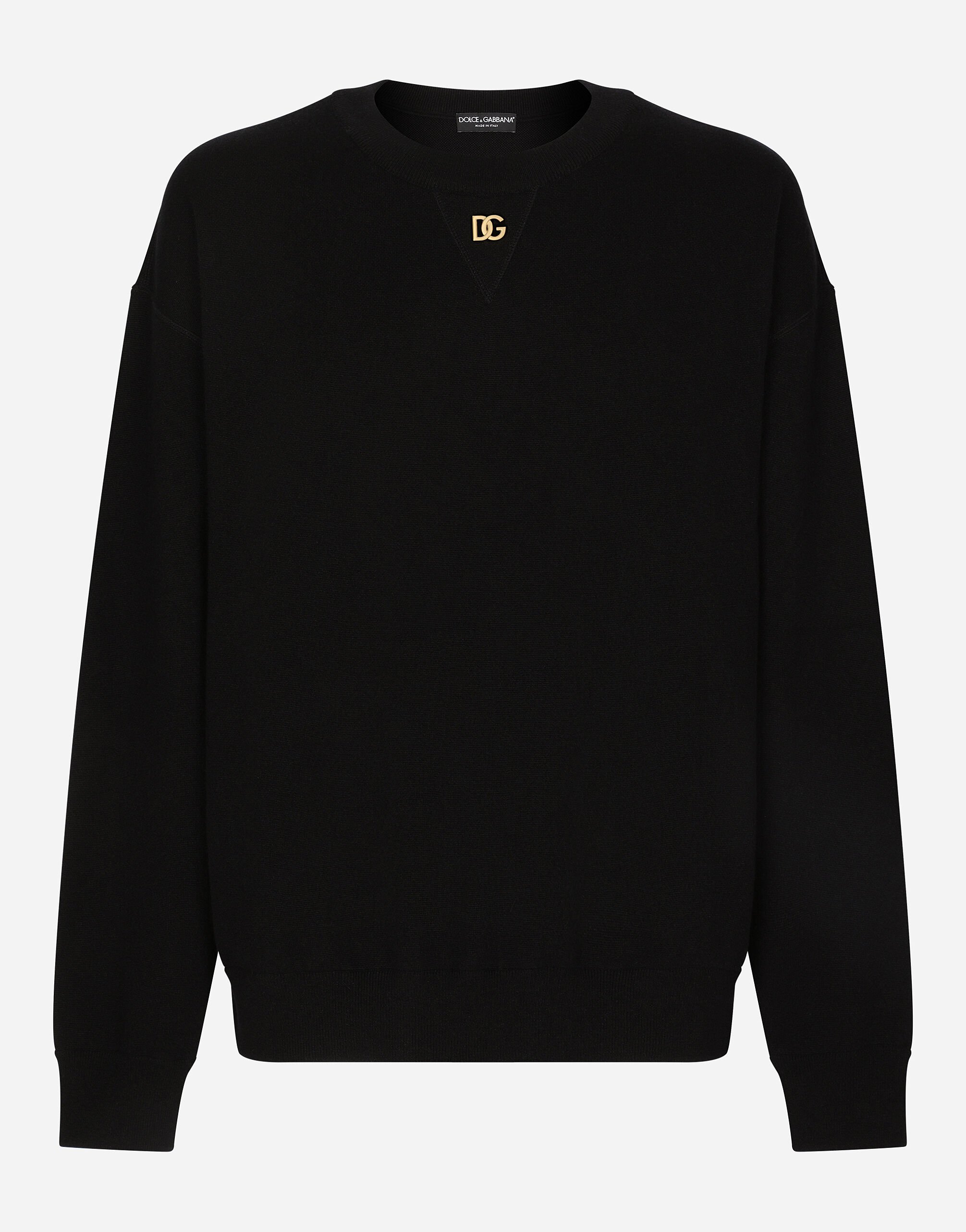 Dolce & Gabbana Cashmere round-neck sweater with DG logo Black GXL30TJAWM9