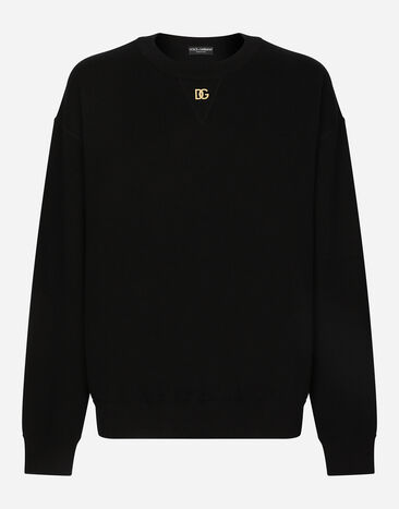 Dolce & Gabbana Cashmere round-neck sweater with DG logo Black GXL30TJAWM9