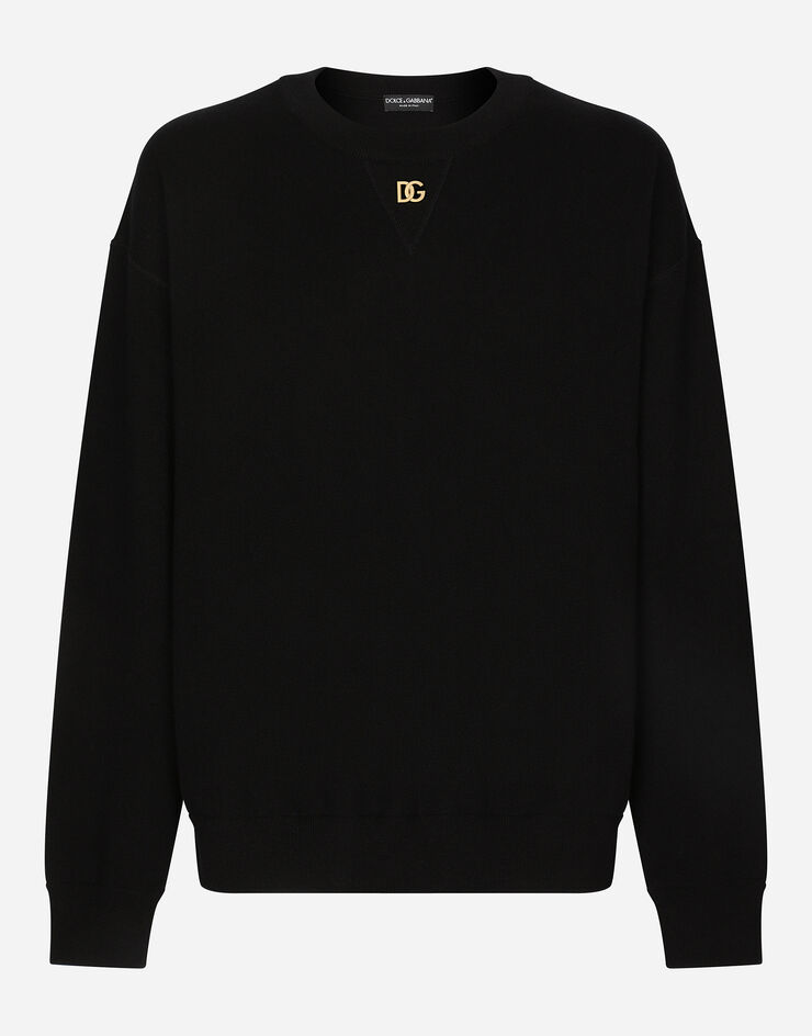 Dolce & Gabbana Cashmere round-neck sweater with DG logo Black GXK88TJAWK8