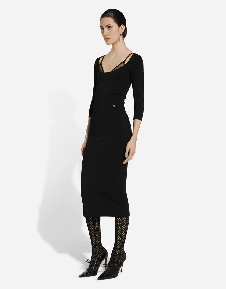 Dolce & Gabbana 粘胶针织中长连衣裙 黑 FXS20TJFMEV