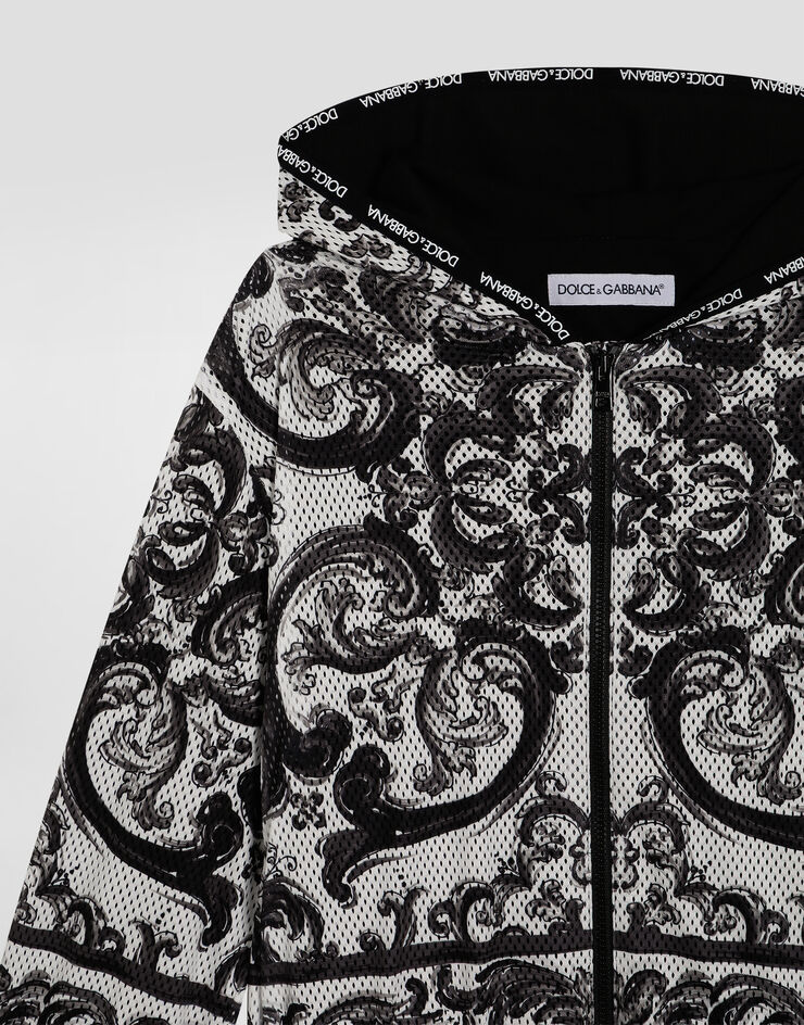 Dolce & Gabbana Chaqueta de malla suave con estampado de mayólica Multicolor L4JC26FIM6P