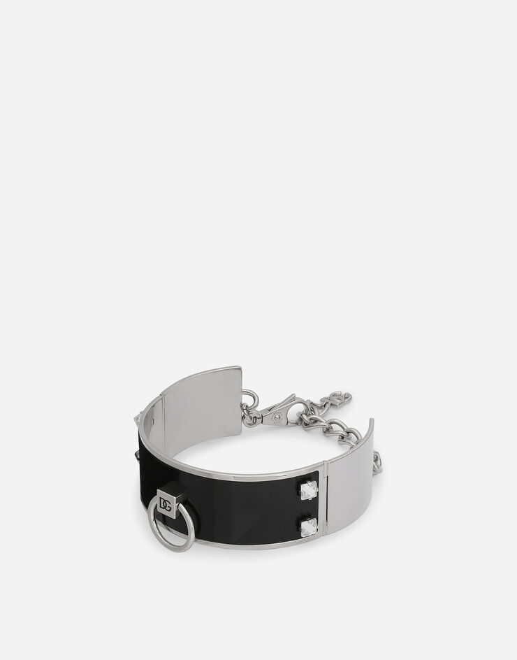 Dolce & Gabbana Leather and brass rigid bracelet Silver WBO6L2W1111