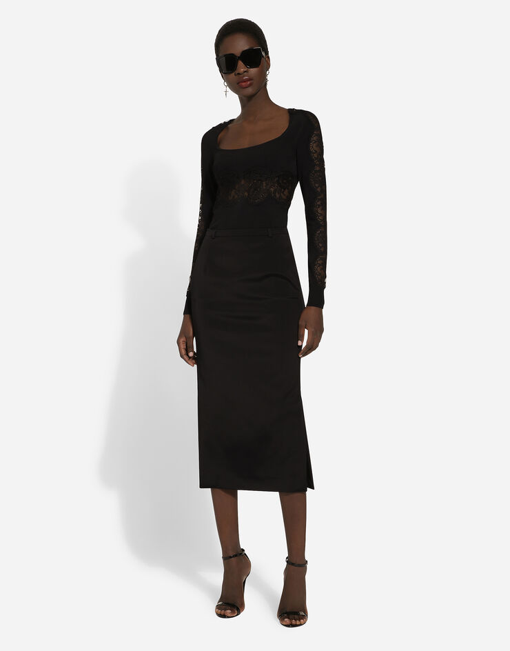 Dolce & Gabbana セーター ビスコース レースパネル ブラック FXX19TJFMAX