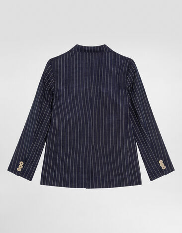 Dolce & Gabbana Single-breasted pinstripe linen jacket with patch Multicolor L41E97FR4BD