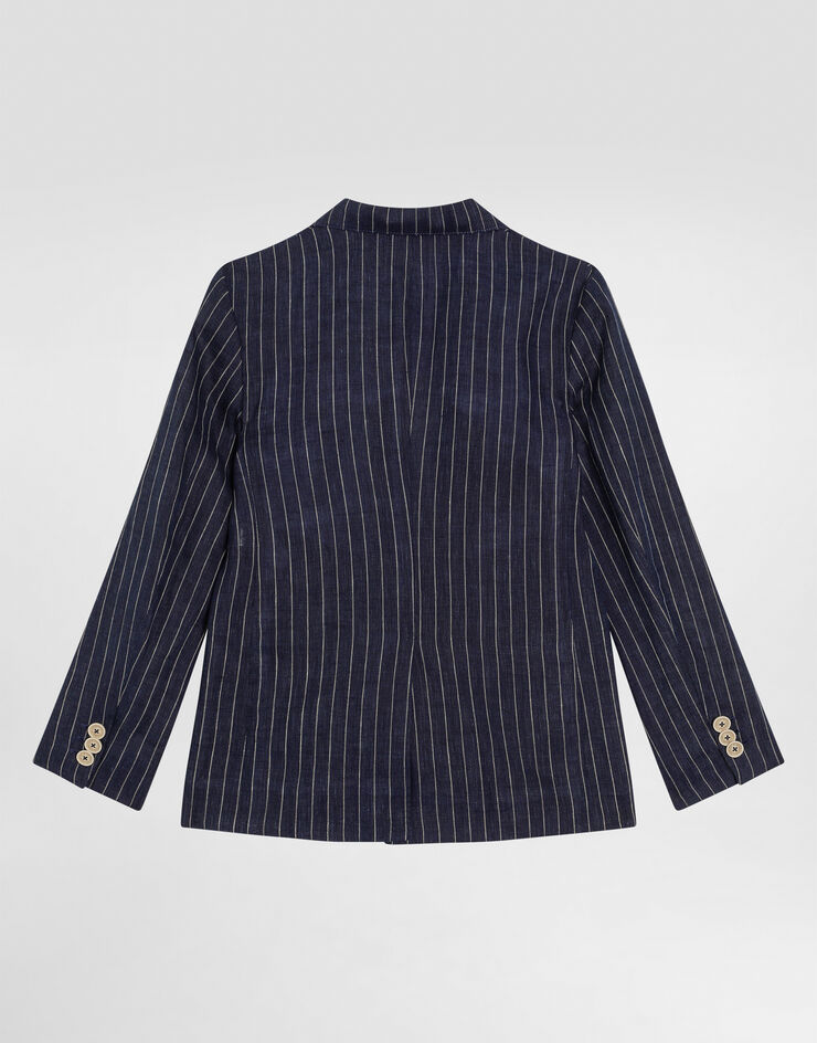 Dolce & Gabbana Veste droite en lin à rayures tennis et écusson Multicolor L41E97FR4BD