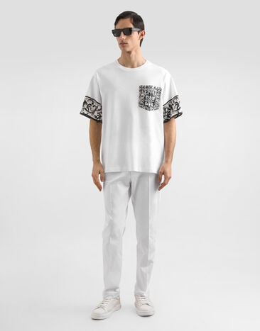 Dolce & Gabbana Camiseta de manga corta con estampado de mayólica Blanco G8SB2TG7O8Y