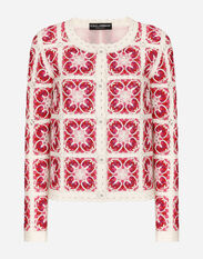 Dolce & Gabbana Brick-stitched crochet cardigan with Majolica print Print F26Y3TIS1SL
