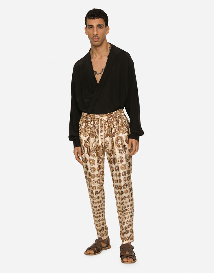 Dolce&Gabbana Coin print silk twill jogging pants White GV4DATHI1LP