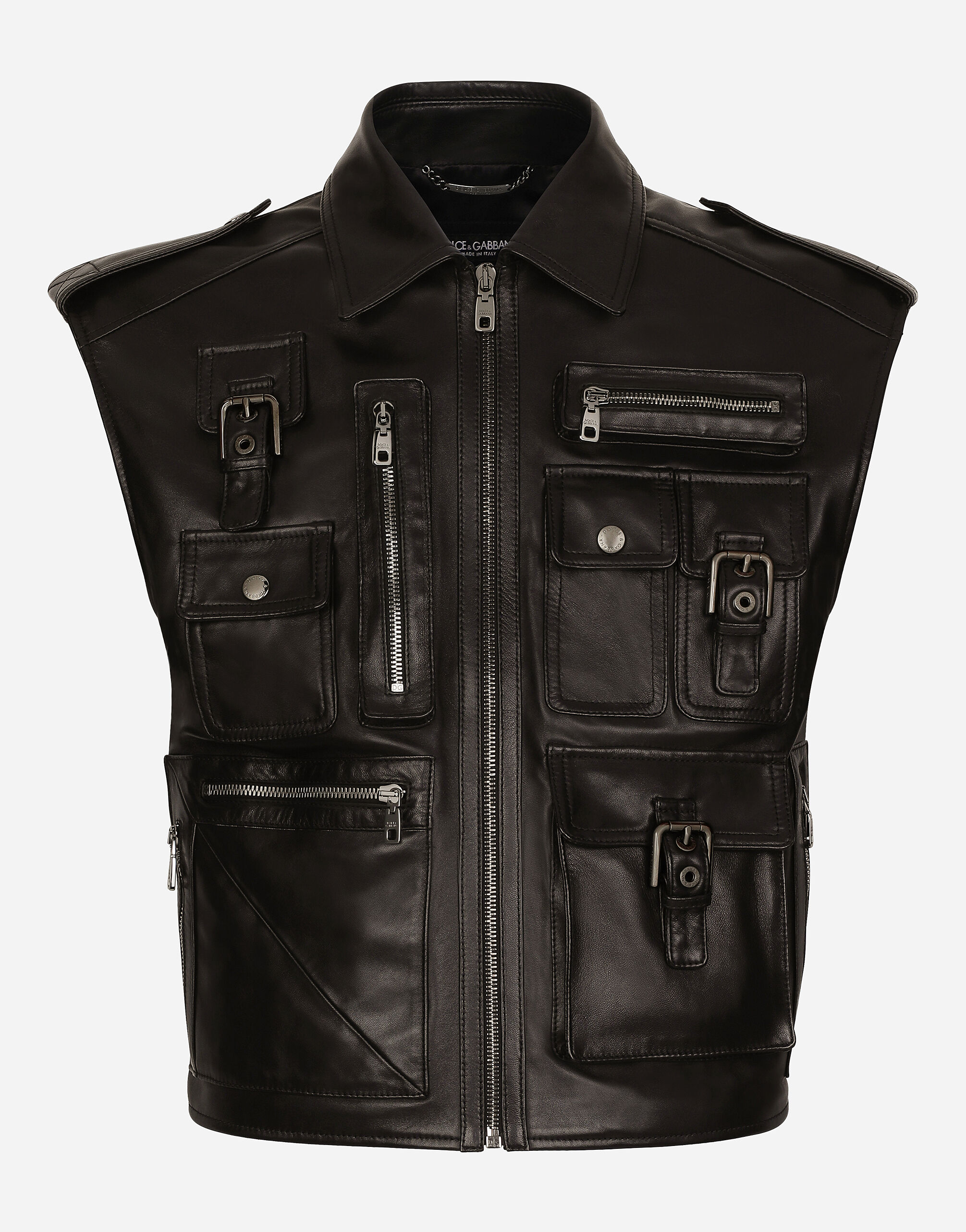 Dolce & Gabbana Gilet multitasche in pelle Blu G9AXYTGH666