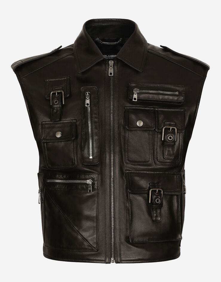 Dolce & Gabbana Leather vest with multiple pockets Black G9AXKLHULUZ