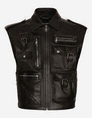 Dolce&Gabbana Leather vest with multiple pockets Grey G041KTGG914