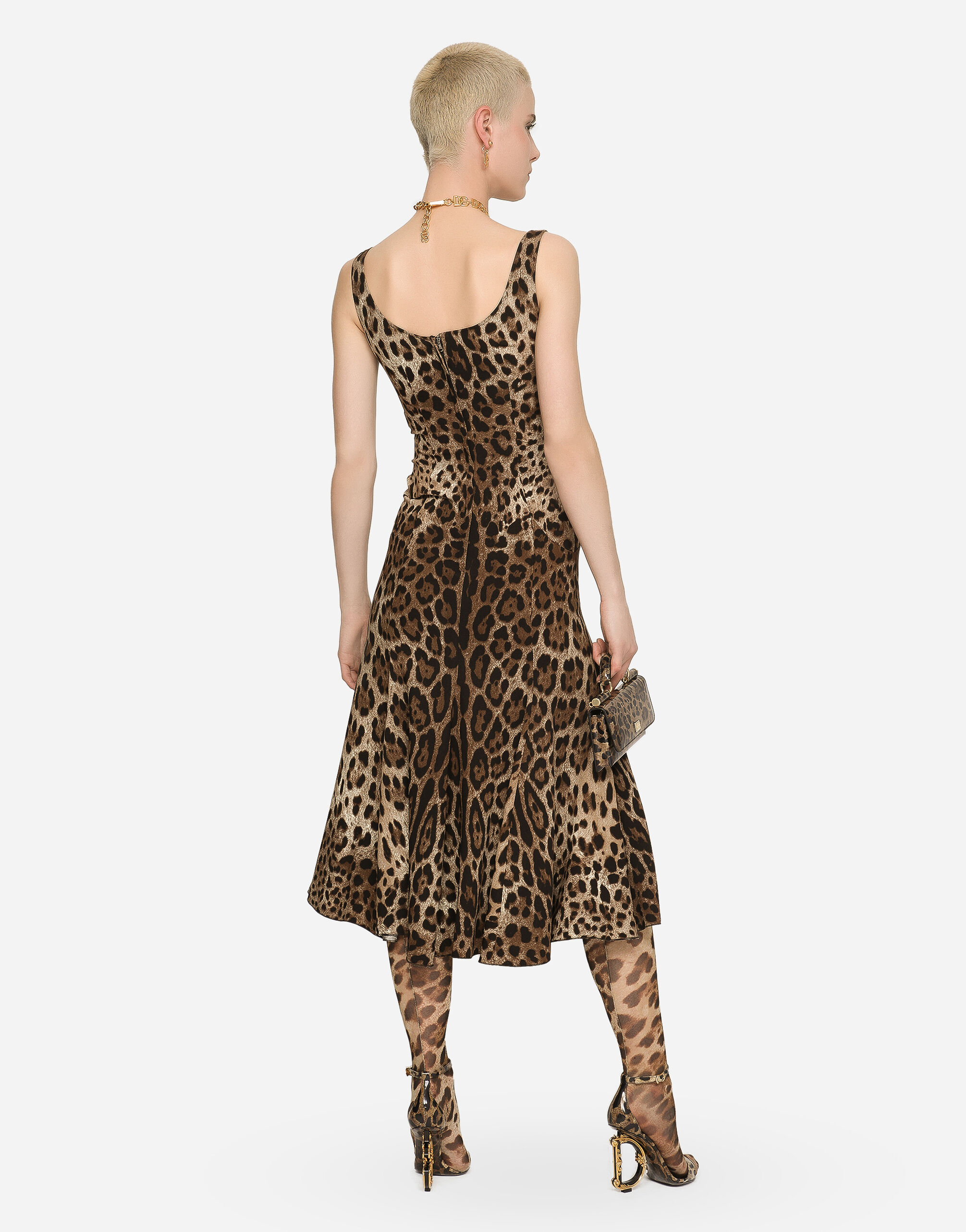 Leopard-print calf-length cady dress - thumbnail 3