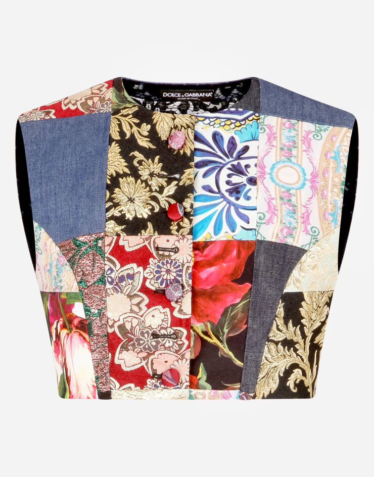 Dolce & Gabbana Patchwork brocade, drill and jacquard vest AZUL F79Y5TGDX77