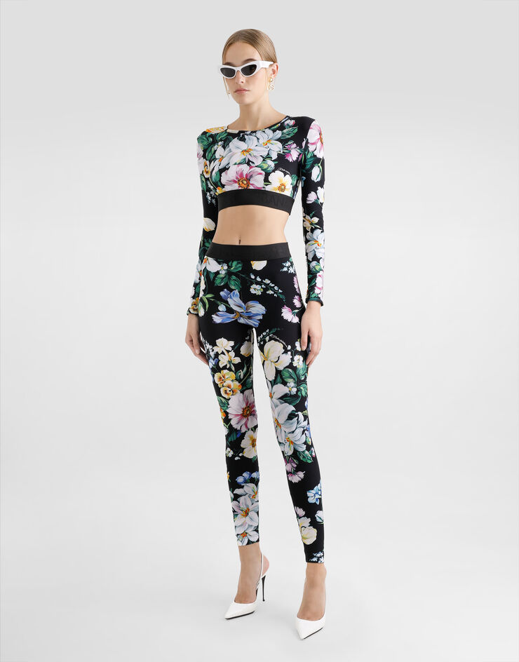 Dolce & Gabbana Activewear crop top in floral-print jersey Print F8N51TFSG8L