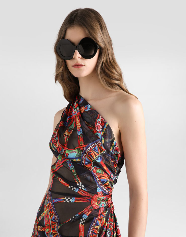 Dolce & Gabbana Kleid aus twill mit One-Shoulder-Schnitt und Carretto-Print Dolce & Gabbana Kleid aus twill mit One-Shoulder-Schnitt und Carretto-Print Multicolor F621NTFSTB5