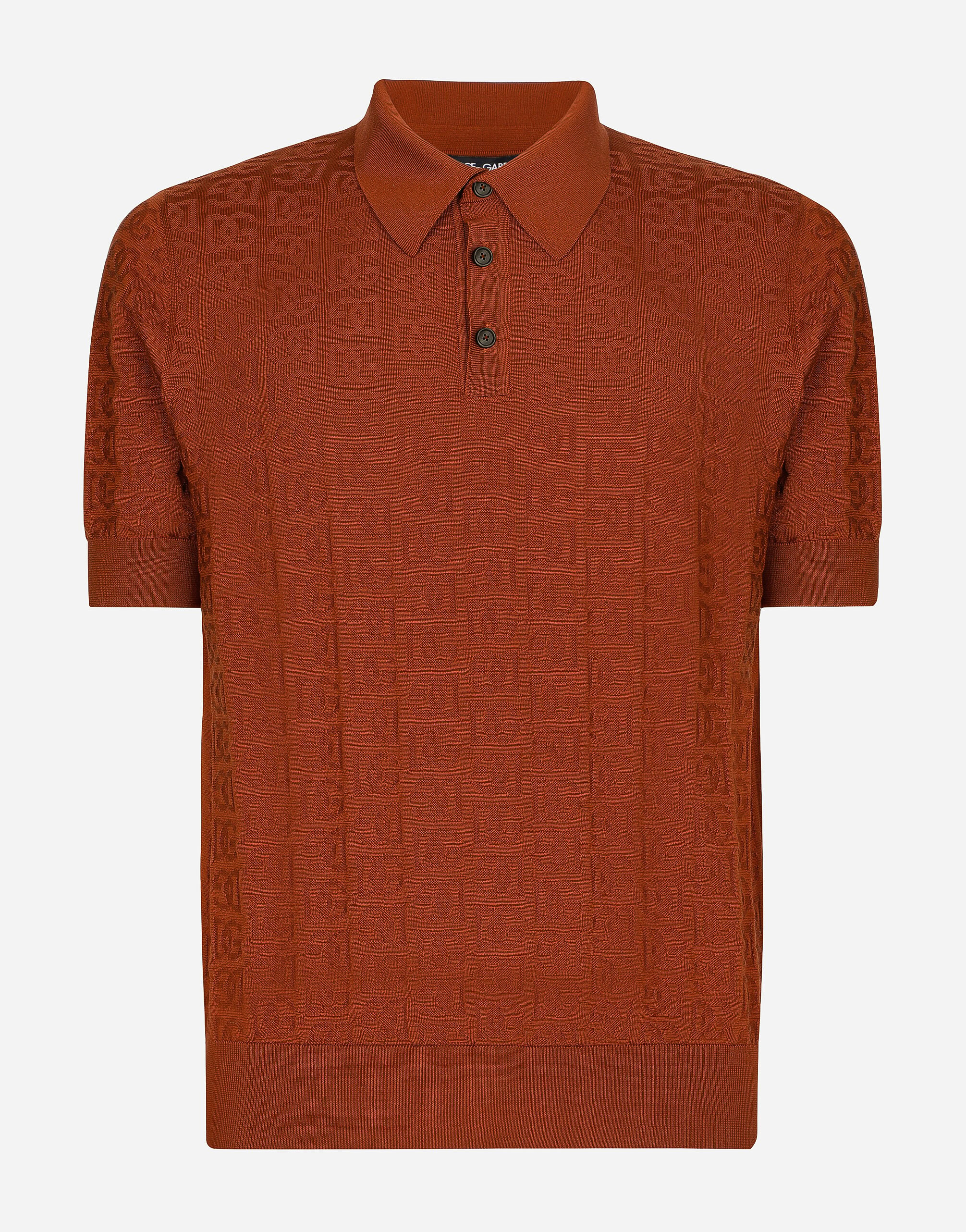 Dolce & Gabbana Silk jacquard polo-shirt with DG logo Brown G8RN8TG7K1U
