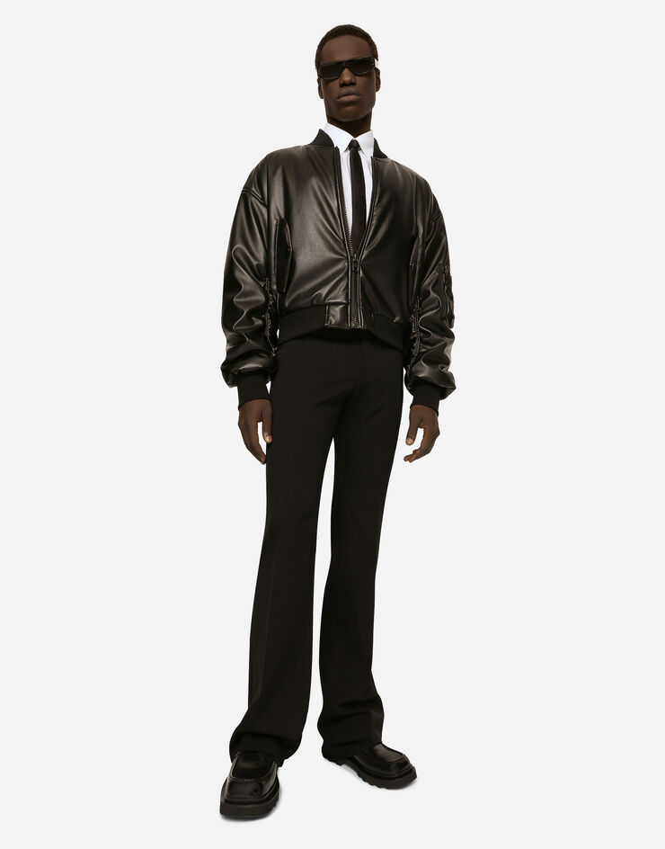 Dolce&Gabbana Faux leather jacket with logo tag Black G9A00TFUSXI