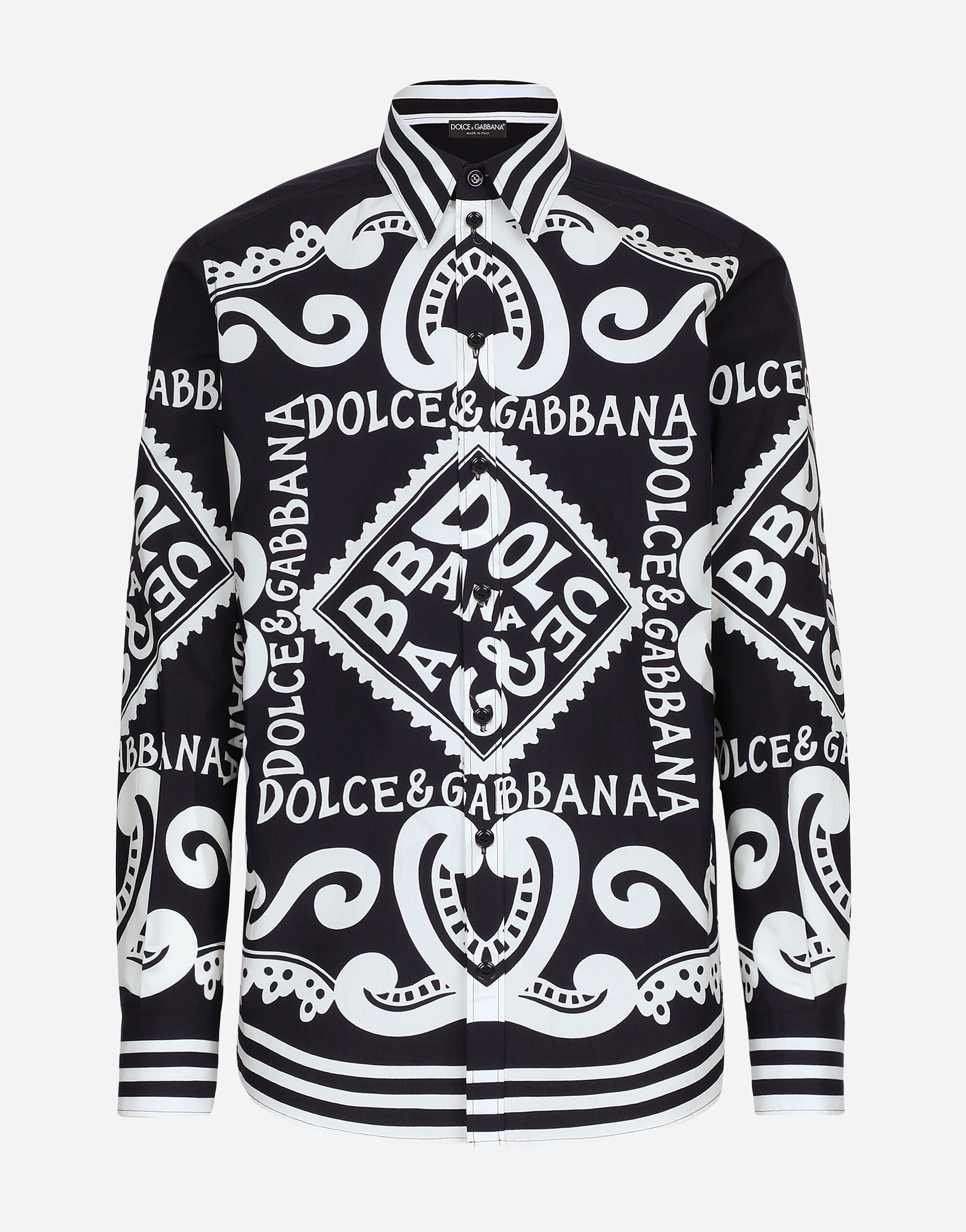Dolce & Gabbana Martini-fit shirt in Marina-print cotton Black VG446FVP187