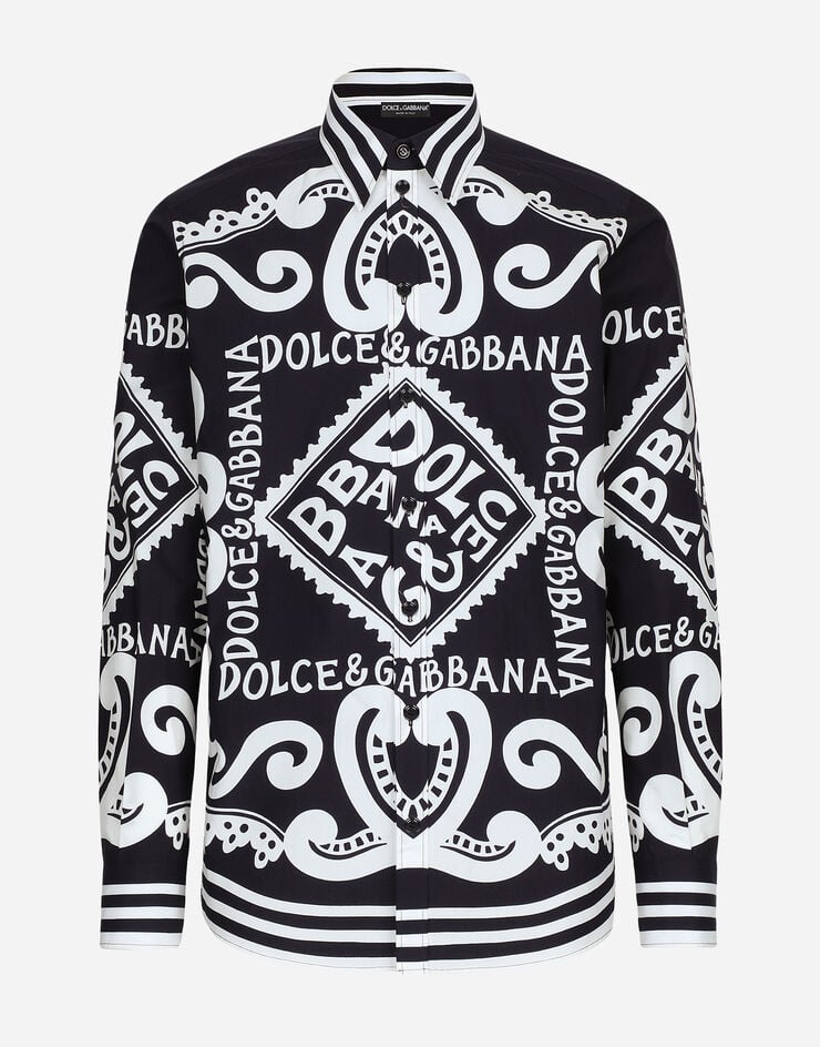 Dolce & Gabbana シャツ マルティーニフィット コットン マリーナプリント ブルー G5IX8TFI5IY