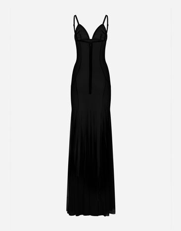 Dolce&Gabbana Длинное платье-комбинация из тюля черный F6DCMTFLREY