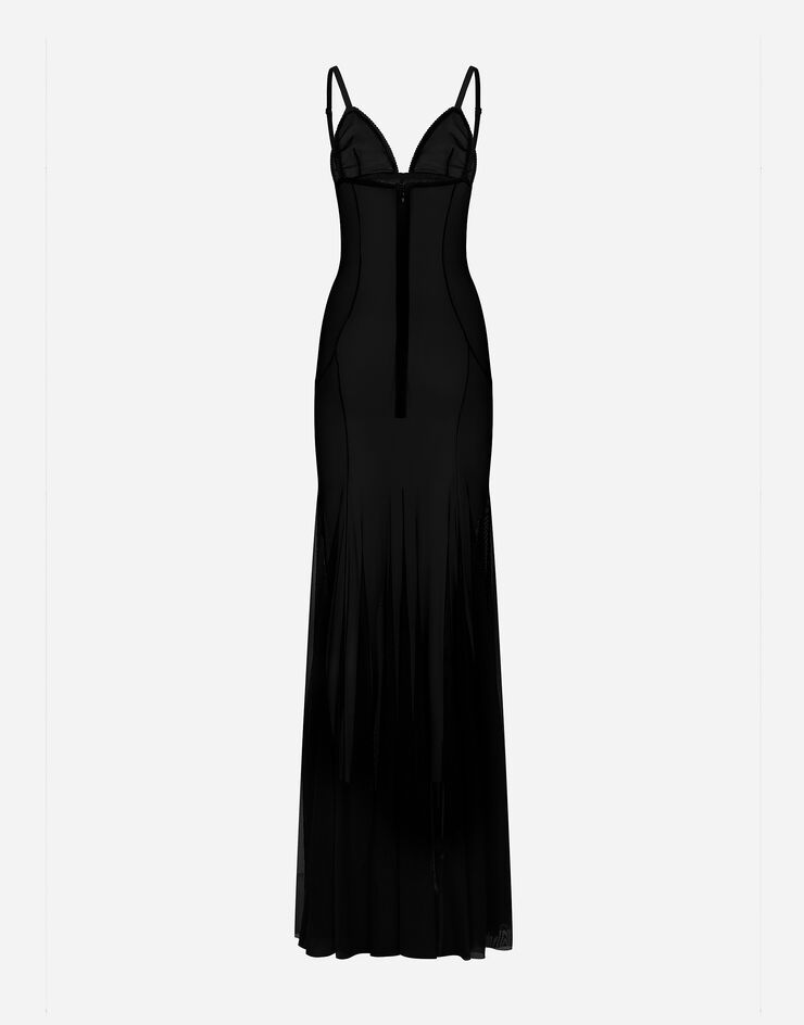 Dolce&Gabbana 薄纱长款吊带连衣裙 黑 F6DCMTFLREY