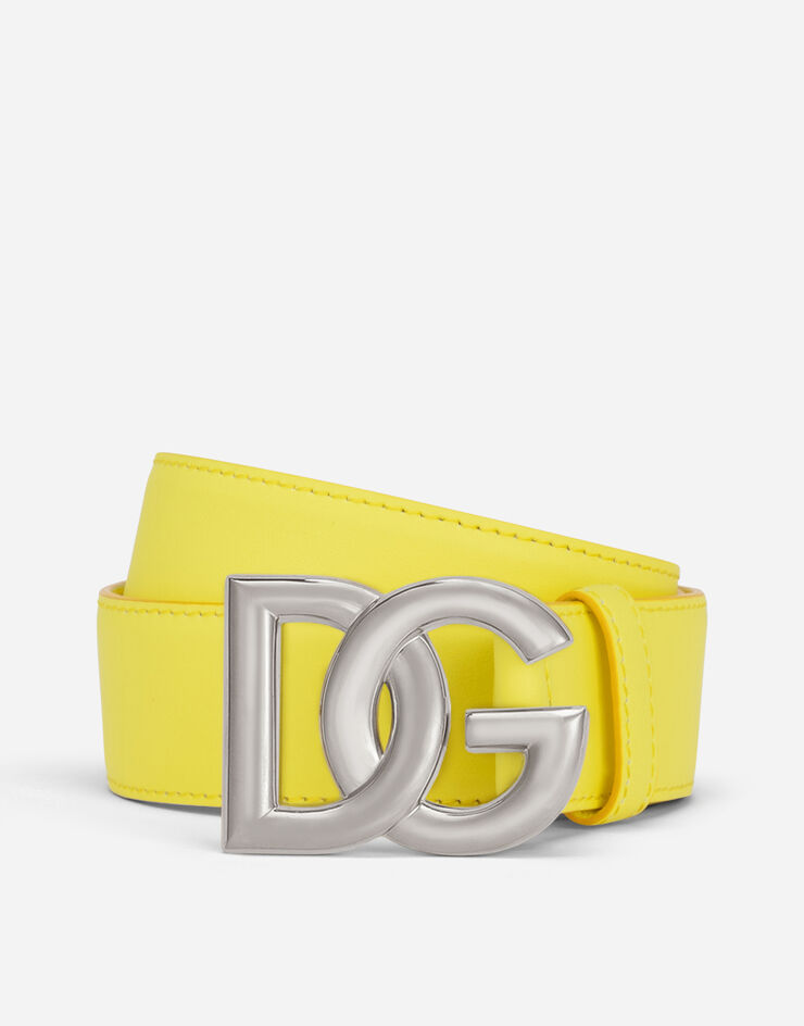 Dolce & Gabbana Cinturón en piel de becerro con logotipo DG Amarillo BC4644A3444
