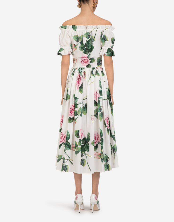 Dolce & Gabbana TROPICAL ROSE PRINT POPLIN LONGUETTE DRESS FLORAL PRINT F6H9STHS5FZ