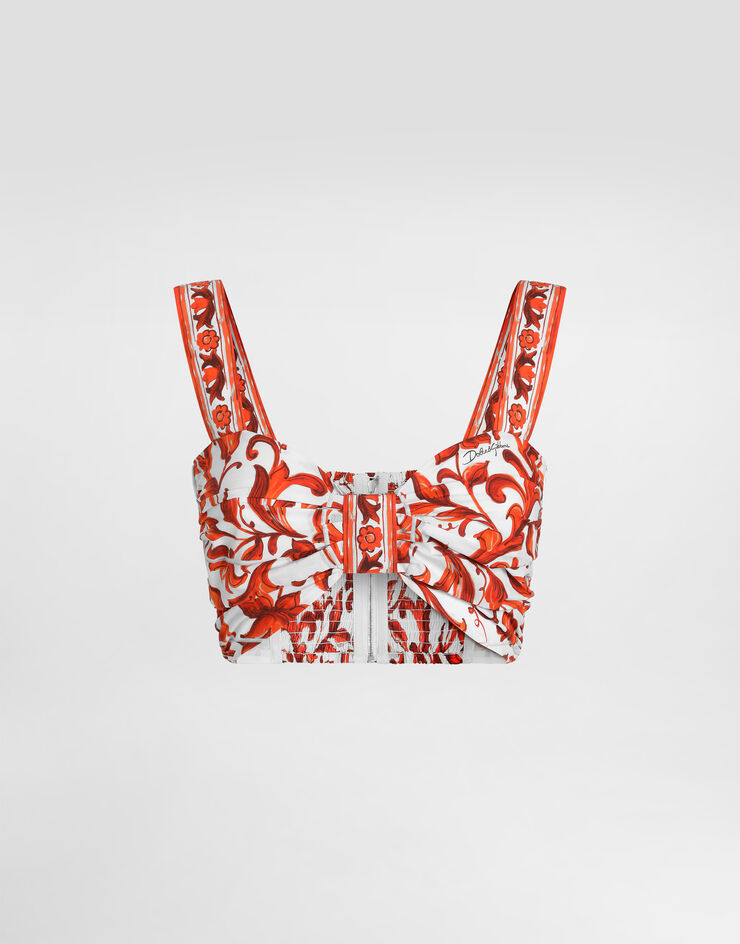 Dolce & Gabbana Majolica-print poplin bustier top Multicolor F7BW6TGDDRL