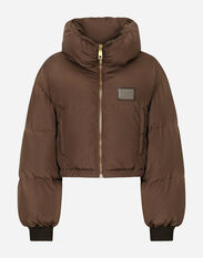 Dolce&Gabbana Short padded nylon jacket with logo tag Brown F4CPETFUWEU