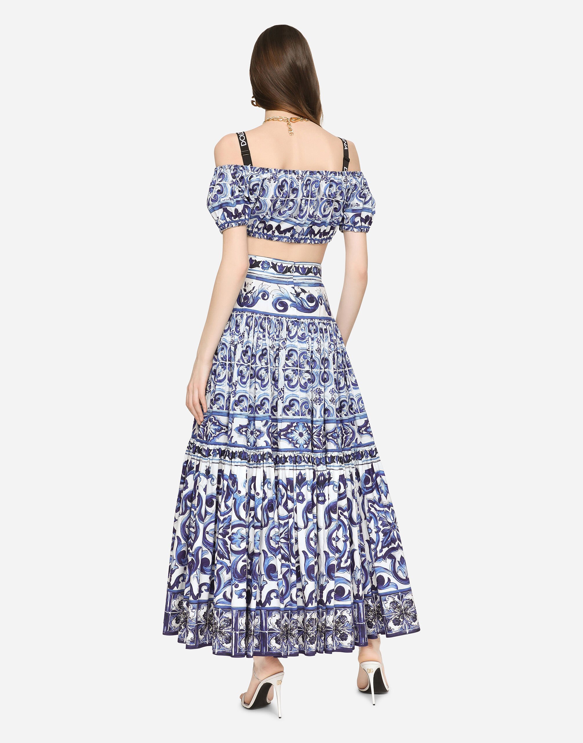 Majolica print poplin crop top in Multicolor for Dolce Gabbana US