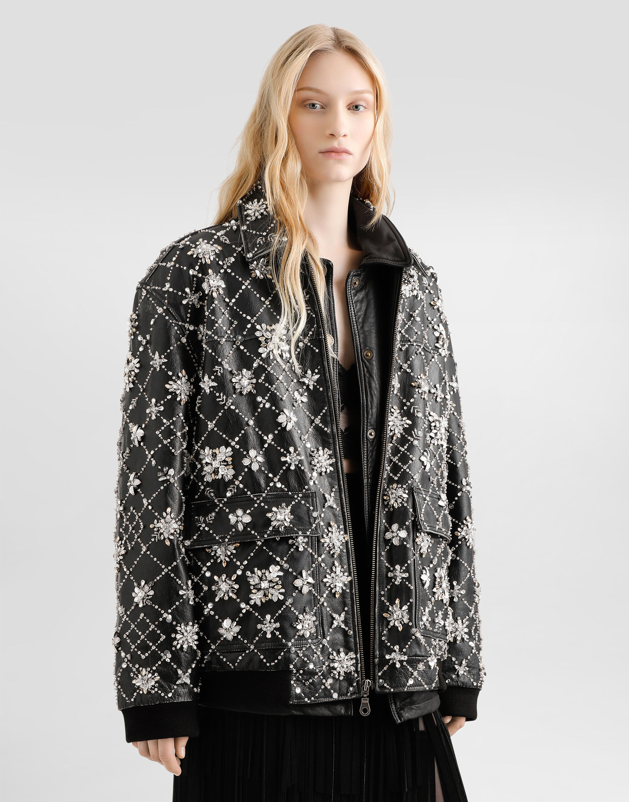 Vintage leather jacket with embroidery in Multicolor for Women