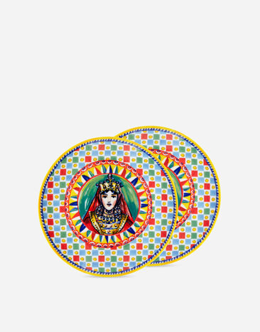 Dolce & Gabbana Set 2 Porcelain Dessert Plates Multicolor TC0S03TCA88