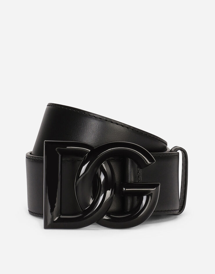 Dolce & Gabbana Leather belt with crossover DG logo buckle Black BE1446AQ069