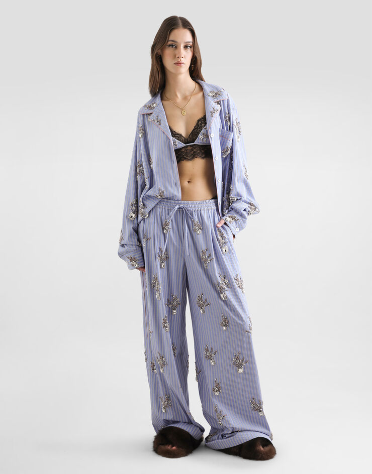 Dolce & Gabbana Poplin trousers with floral embroidery Multicolor FTDJEZGDDSN