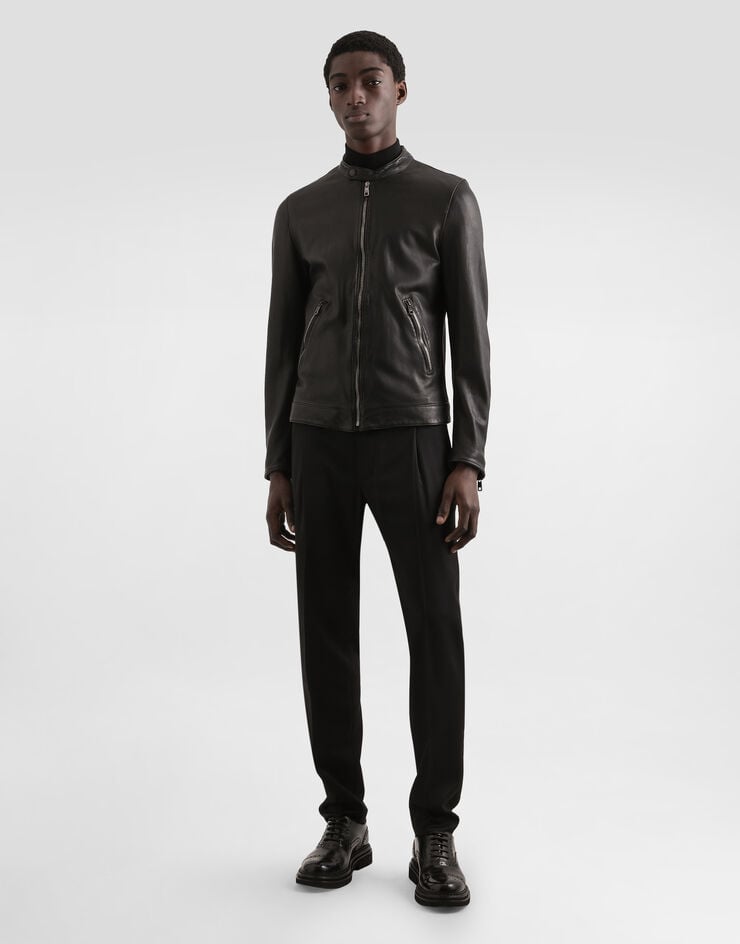 Dolce & Gabbana Leather jacket with zipper Black G9BUGLGJ744