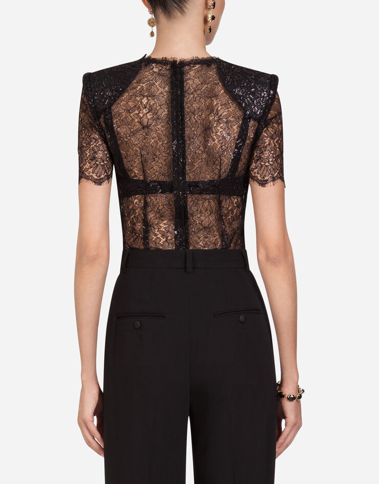 Dolce & Gabbana Short-sleeved lamé lace top NERO F73Z4THLM01