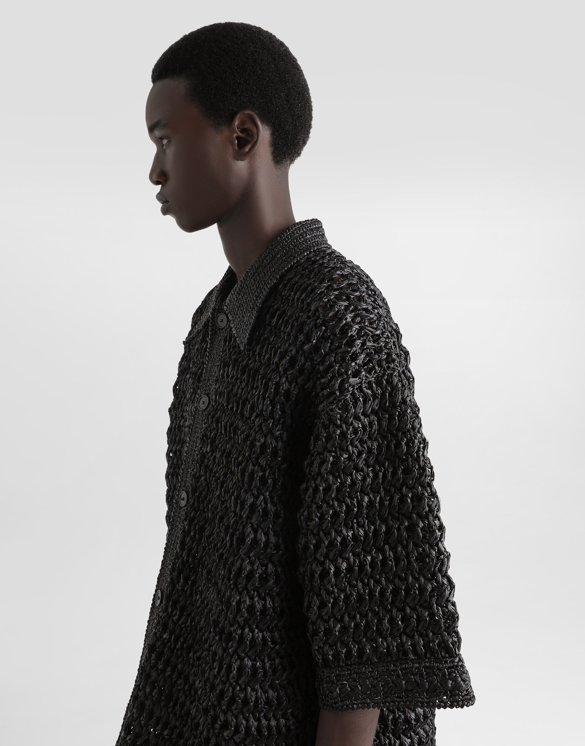 Viscose raffia crochet shirt in Black for Men | Dolce&Gabbana® US