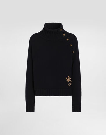 Dolce & Gabbana Rollkragenpullover aus glatter Wolle mit Logo Blue GXW93ZJDVIF