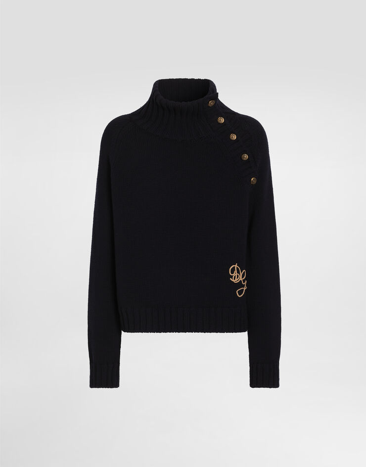Dolce & Gabbana Rollkragenpullover aus glatter Wolle mit Logo Dolce & Gabbana Rollkragenpullover aus glatter Wolle mit Logo Blue GXW93ZJDVIF