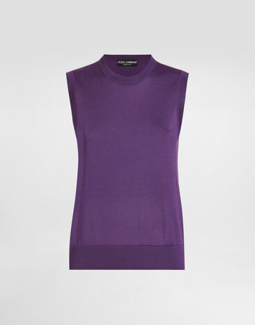 Dolce & Gabbana Canotta in seta con broche fiore Viola FXT02TJBSO1