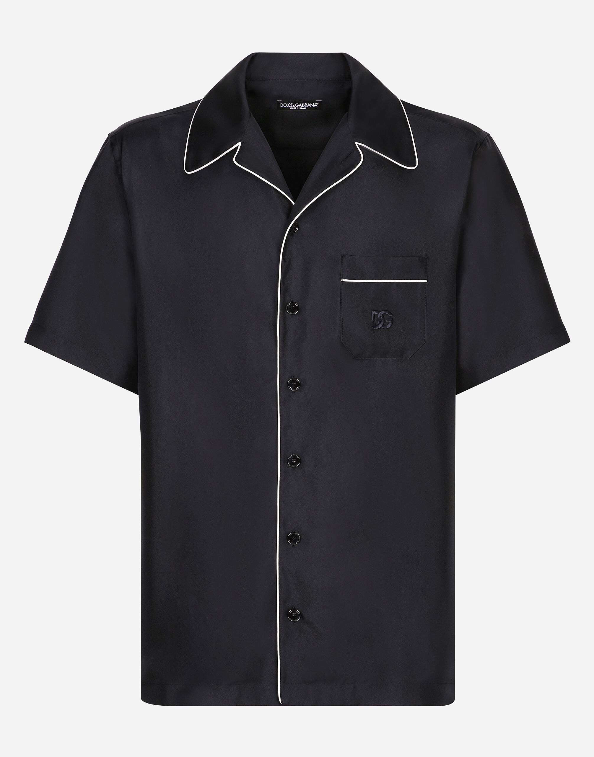 Camisa en sarga de seda con DG bordado en Azul de Hombre Dolce Gabbana
