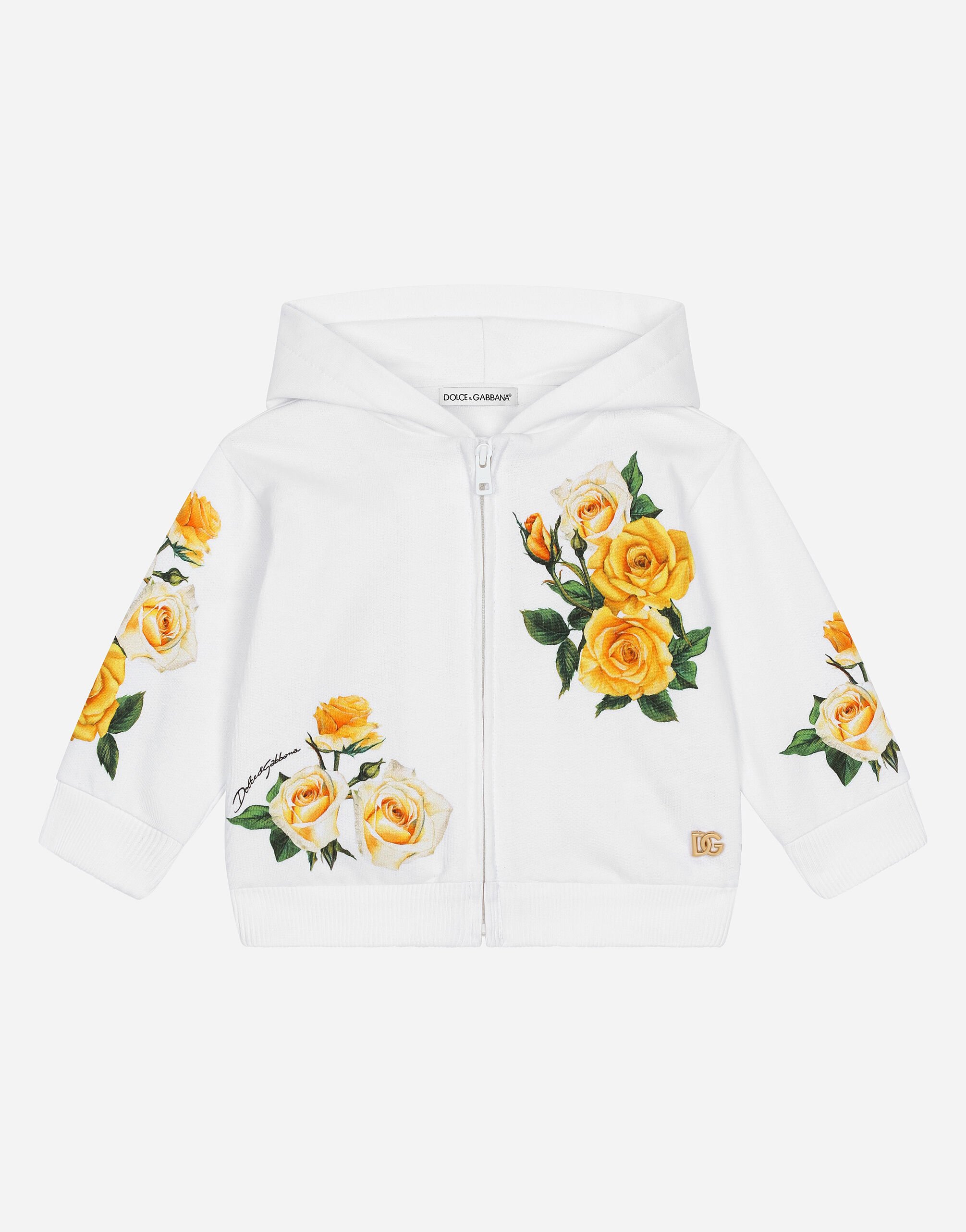 Dolce & Gabbana Sudadera con cremallera, capucha y estampado de rosas amarillas Estampado DK0065AD471