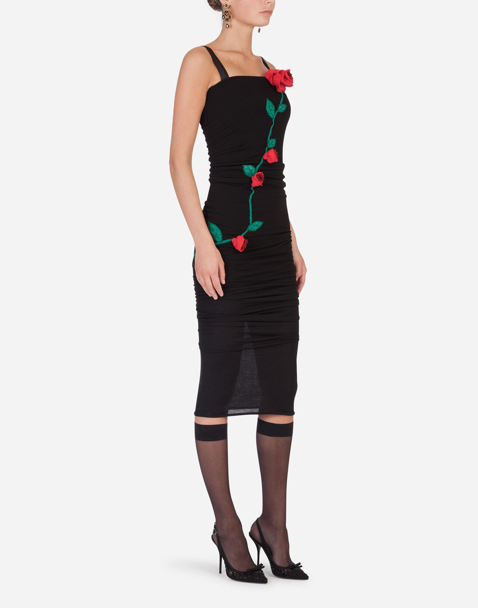 Sheath dress with rose embroidery