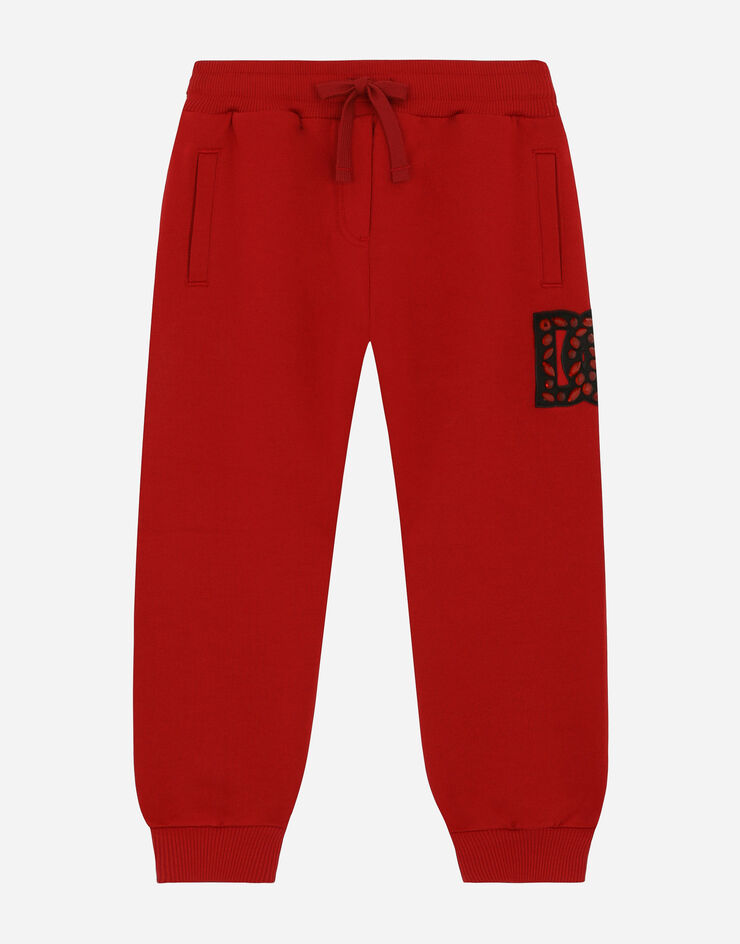 Dolce&Gabbana Jersey jogging pants with logo patch Red L5JPB1G7K5N