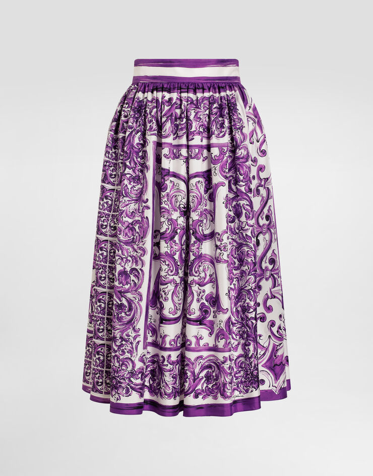 Dolce & Gabbana تنورة تويل بطبعة مايوليكا Multicolor F4C5LTHI1S5