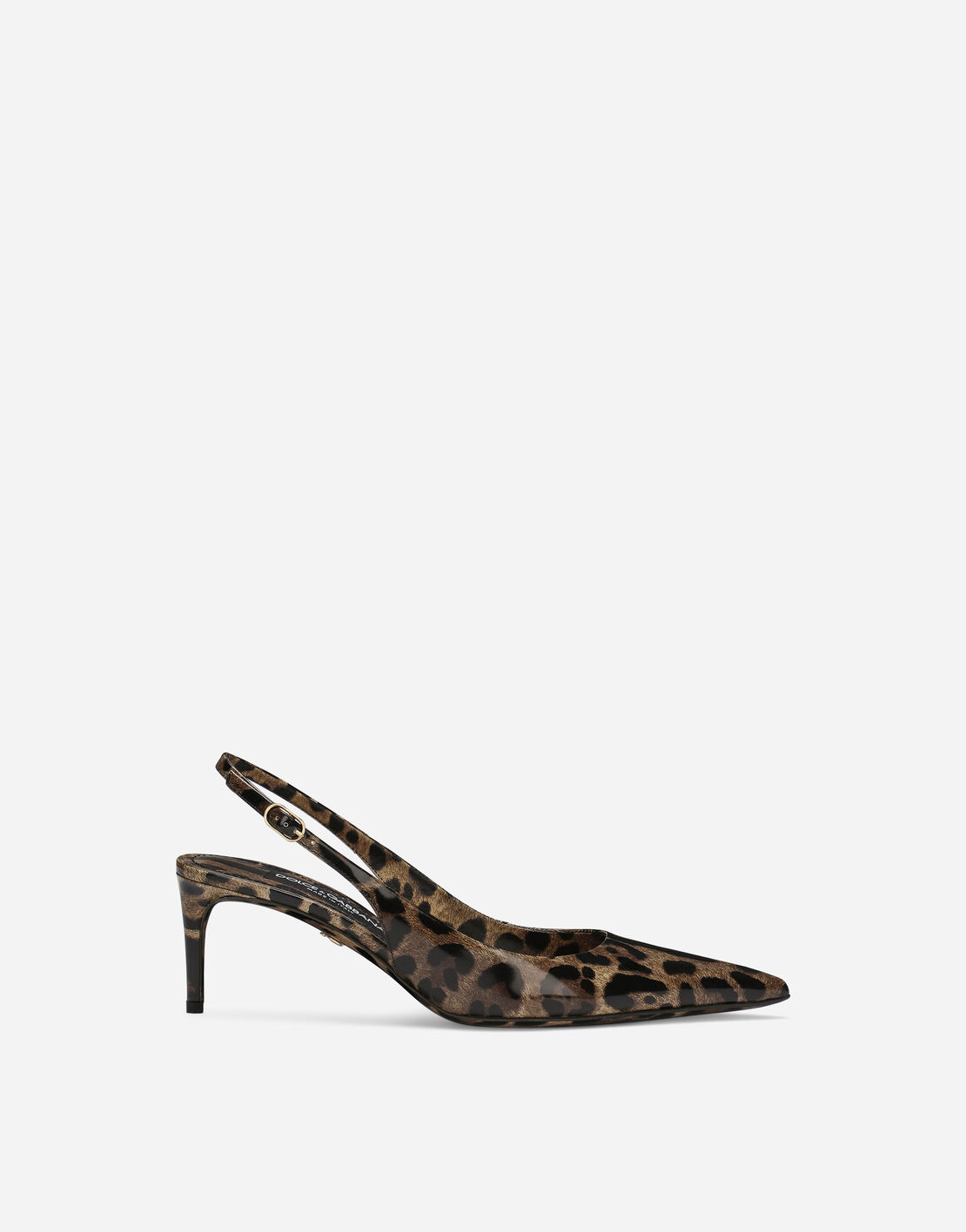 GOLD CHAIN ATTACHED HIGH SLINGBACK IN BLACK GLOSSY CALFSKIN