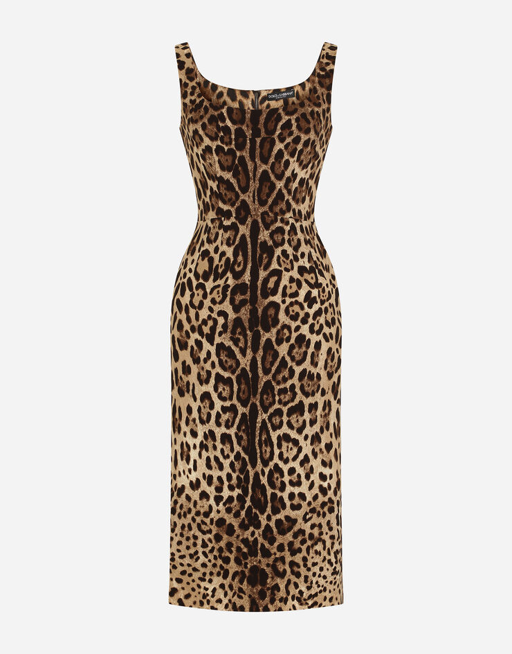 Dolce & Gabbana Charmeuse calf-length dress with leopard print Animal Print F6R7LTFSADD